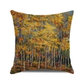 Artistic autumn forest birch tree oil painting decorative linen pillow cover for home decor - Orange-yellow Birch Oil Painting (33) / 18x18 Inch
