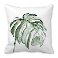 Detail of a tropical monstera leaf print on a white decorative throw pillow case - Monstera Leaf Pattern (10)