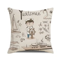 Detailed macro view of nautical sail boat and yacht pattern on square linen cushion cover - Yachtsman Cartoon Design (9) / 18x18 Inch