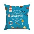 Detail of nautical cushion cover with lighthouse and anchor print on blue cotton linen - Dark Blue Base Ocean Cultural Symbols (10) / 18x18 Inch