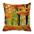 Watercolor autumn leaves oil painting pattern cushion cover on soft peach skin fabric - Late Autumn Forest Painting (7)