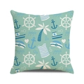Close-up of mint green nautical cushion cover showing textured fabric and anchor prints - Mint Green Base Full Print Nautical Theme (18) / 18x18 Inch / Mint Green
