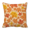 Detail of soft peach skin cushion cover with vibrant autumn maple leaf watercolor print - Dense Maple Leaves (8)