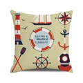 Detail of nautical cushion cover with lighthouse, anchor and sailing motifs on linen fabric - Beige Linen Feel Red Blue Yellow Nautical (19) / 18x18 Inch / Beige
