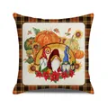 Happy Thanksgiving harvest pillow case with autumn gnomes and pumpkins on linen fabric - Pumpkin Sunflower Three Gnomes (26)