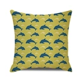 Detail of nautical cushion cover with repeating blue dolphin pattern on mustard yellow fabric - Mustard Yellow Dolphin / 18x18 Inch