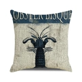 Linen lobster cushion cover featuring blue hand-drawn vintage lobster bisque print - Blue Lobster Illustration (2) / 45cmx45cm