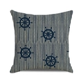 Fodera per cuscino nautico con strisce verticali blu e motivi a timone di nave - Timone a Righe Verticali / 45x45 cm