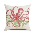 Fodera per cuscino in lino con illustrazione vintage di polpo rosso e alghe marine - Illustrazione di Polpo Retro Line Art (32)