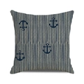Dettaglio di motivi nautici ad ancora su fodera per cuscino in lino a righe blu - Ancora a Righe Sottili Verticali / 45x45 cm