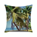 Federa per cuscino tropicale con palme e paesaggio marino in tessuto di cotone e lino - Mare Blu Spiaggia e Verde (Stile 40)