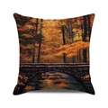 Square autumn forest pillow cover with golden trees and stone bridge oil painting design - Artistic Forest Stone Bridge Water (36) / 18x18 Inch