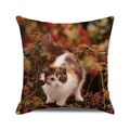 Vierkante kussensloop met schattige lapjeskat en herfstbessen met bladeren print decor - Lapjeskat Herfst (39)