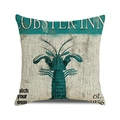 Linen texture cushion cover featuring a vintage teal lobster print and Lobster Inn text - Greenish Lobster Pattern (3) / 45cmx45cm