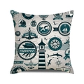 Square nautical decorative pillow case with watercolor anchor and sailboat patterns - Navy Blue Vintage Nautical Full Print (40) / 18x18 Inch / 40
