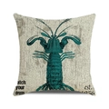 Linen cushion cover with retro blue lobster print and Catch Your Own text design - Cyan Retro Lobster (4) / 45cmx45cm
