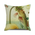 Linen cushion cover featuring surrealist watercolor whale and coconut island illustration - Surrealist Ocean Illustration(5) / 18x18 Inch