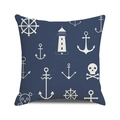 Housse de coussin carrée en coton et lin avec motif nautique bleu d'ancre et phare - Style Tête De Mort Ancre Nautique Bleu (21)