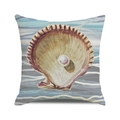 Housse de coussin thème marin avec imprimé coquillage et perle sur tissu lin - Style Coquille de Perle Vague Bleu-Gris (21) / 45x45 cm
