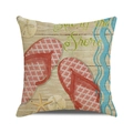 Square beach cushion cover with flip-flops and starfish print on linen fabric - Enjoying the Shore Style (21)