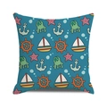 Nautical theme cushion cover with sailboat and anchor pattern on blue background - 18x18 Inch / Hand-Drawn Cartoon Ocean (21) / Sky Blue (21)
