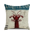 Vintage watercolor lobster cushion cover with LOBSTER INN print on rustic linen fabric - Retro Red Lobster Pattern (5) / 45cmx45cm