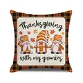 Thanksgiving gnome pillow cover with orange checkered border and fall maple leaves - Thanksgiving with my Gnomies (22)