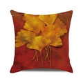 Housse de coussin carrée avec motif de feuilles de ginkgo jaunes sur tissu rouge foncé - Impression de Feuille de Ginkgo Zen (9)