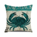 Vintage nautical Crab Shack square cushion cover in thick linen with navy blue crab print - Deep Blue-Green Crab Pattern (6) / 45cmx45cm