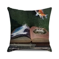 Surrealist ocean book fish print on square decorative linen pillow case - Fantasy Goldfish Book Sea(7) / 18x18 Inch