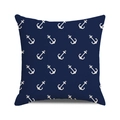 Housse de coussin bleu marine avec motif d'ancre blanche au style nautique - Style Imprimé Intégral Ancre Blanche Marine (23)