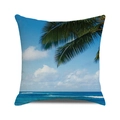 Fodera per cuscino quadrata in cotone e lino con stampa tropicale di palme e spiaggia - Ombre di Foglie di Palma Paesaggio sulla Spiaggia (Stile 23)