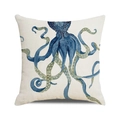 Fodera per cuscino decorativo con polpo acquerello in blu e beige in cotone e lino - Illustrazione di Polpo Artistica Blu Scuro (22) / 45x45cm