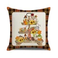 Linen cushion cover with fall harvest gnome design and orange plaid border detail - Welcome Fall Tiered Tray (23)