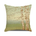 Linen autumn throw pillow case featuring green birch forest trees landscape design - Fresh Pastoral Birch Forest (5) / 18x18 Inch