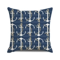 Housse de coussin nautique avec ancres blanches sur rayures bleues en coton et lin - Style Ancre Corde Rayures Bleu Blanc (24)