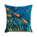 Abstract oil painting style pillowcase with blue ocean patterns and orange fish - Abstract Oil Painting Fish(18) / 18x18 Inch