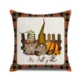 Fall gnome and pumpkin throw pillow cover with yellow plaid border and autumn slogan - Happy Fall Two Gnomes (24)