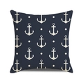 Housse de coussin carrée bleu marine avec ancre blanche et pois sur texture lin - Style Ancre Et Pois Marine (25)