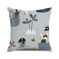 Square nautical pillow cover featuring blue pirate monkeys and octopus cartoon patterns - 18x18 Inch / Cartoon Pirate Animals Theme (25) / Light Blue (25)