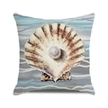 Housse de coussin carrée avec imprimé coquillage et perle sur tissu texturé - Style Perle Coquille Saint-Jacques Beige (25) / 45x45 cm
