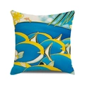 Square cushion cover featuring yellow tropical fish and pink dolphins on blue water - Tropical Ocean Dolphin(19) / 18x18 Inch