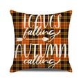Orange plaid fall pillow cover with Leaves falling Autumn calling text print - Leaves Falling Autumn Calling Style / 45x45cm