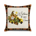 Fall gnome and sunflower vintage truck plaid decorative pillow case for autumn home decor - Sunflower Gnome Truck (25)