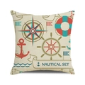 Square linen nautical throw pillow cover with anchor and steering wheel design - 18x18 Inch / Nautical Badge Collection Design (26) / Cream White (26)