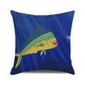 Square cushion cover with hand-painted Mahi-mahi fish illustration on dark blue background - Mahi-mahi Fish Illustration(20) / 18x18 Inch