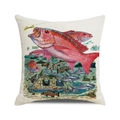 Fodera per cuscino acquerello con pesce rosso e decorazione marina su tessuto di lino - Panorama di Pesci del Mondo Sommerso (25) / 45x45cm