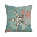 Housse de coussin carrée avec imprimé étoile de mer et corail en lin mélangé - Style Grand Étoile de Mer Crème (27) / 45x45 cm
