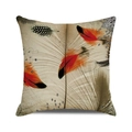 Watercolor linen cushion cover with artistic feather print in orange and brown - Artistic Feather Print(21) / 18x18 Inch