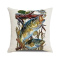 Fodera per cuscino in lino con stampa acquerello vintage di pesci e alghe marine - Pesce Stile Naturale Vintage (26) / 45x45cm